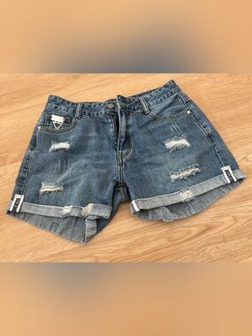Classic Blue Distressed Denim Shorts - Women's